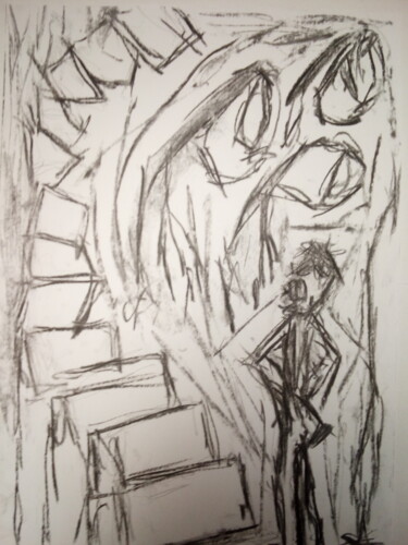 Painting titled "Escaleras" by Fernando Rubio, Original Artwork, Charcoal