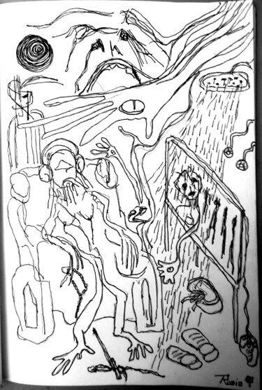Drawing titled "Sesión de Muerte" by Fernando Rubio, Original Artwork, Ink