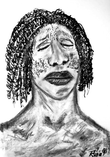 Tekening getiteld "Negro con pena" door Fernando Rubio, Origineel Kunstwerk, Houtskool
