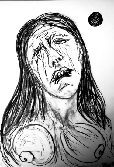 Disegno intitolato "Madonna llora" da Fernando Rubio, Opera d'arte originale, Carbone