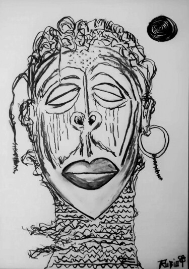 Dibujo titulada "African mask2" por Fernando Rubio, Obra de arte original, Carbón