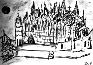 Drawing titled "Catedral" by Fernando Rubio, Original Artwork, Charcoal
