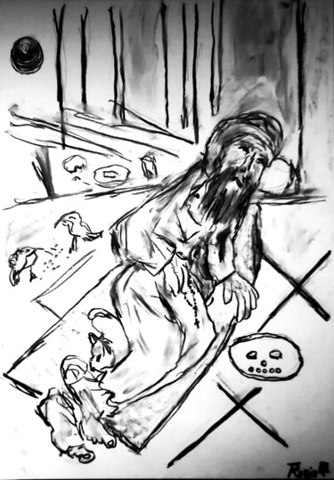 Dibujo titulada "Hombre abandonado M…" por Fernando Rubio, Obra de arte original, Carbón