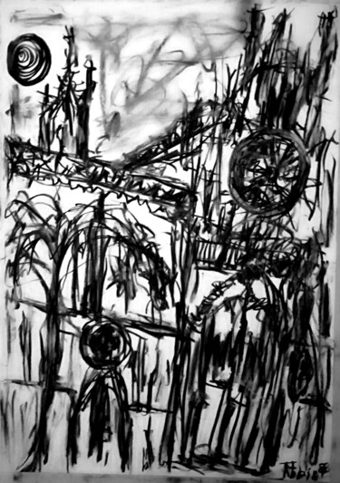 Рисунок под названием "Santa Eulalia" - Fernando Rubio, Подлинное произведение искусства, Древесный уголь