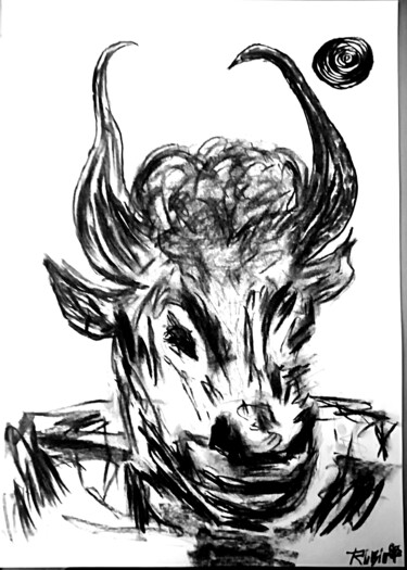 Рисунок под названием "Bull cabreado" - Fernando Rubio, Подлинное произведение искусства, Древесный уголь