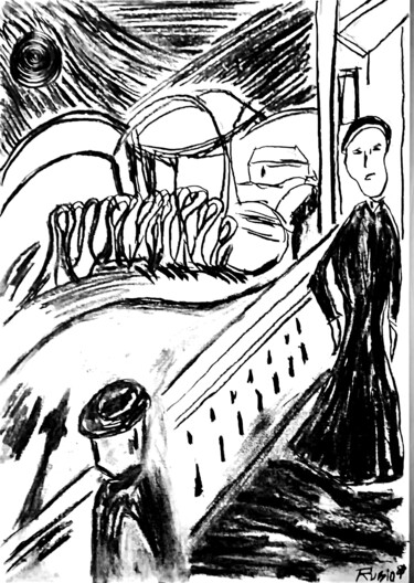 Drawing titled "Recuerdos de Munch" by Fernando Rubio, Original Artwork, Charcoal