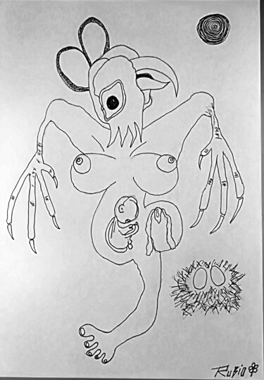 Disegno intitolato "Metamorfosis Fetal" da Fernando Rubio, Opera d'arte originale, Inchiostro