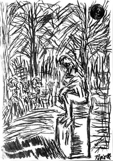 Disegno intitolato "Rodin's Thinker Mun…" da Fernando Rubio, Opera d'arte originale, Carbone