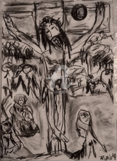 Zeichnungen mit dem Titel "Cristo Negro Paul G…" von Fernando Rubio, Original-Kunstwerk, Kohle