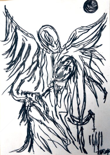 Dibujo titulada "Lamentos de Muerte" por Fernando Rubio, Obra de arte original, Carbón