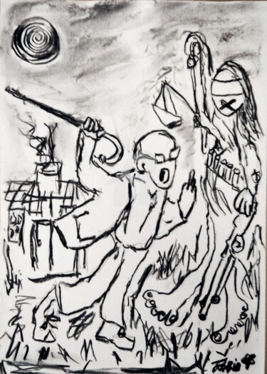 Dibujo titulada "Duelo a garrotazos…" por Fernando Rubio, Obra de arte original, Carbón