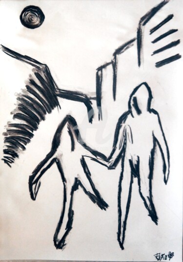 Drawing titled "Paseando Munch" by Fernando Rubio, Original Artwork, Charcoal