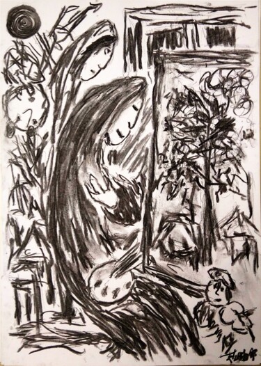 Peinture intitulée "Chagall inspiración" par Fernando Rubio, Œuvre d'art originale, Fusain