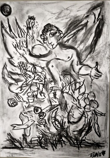 绘画 标题为“Teología con Opio y…” 由Fernando Rubio, 原创艺术品, 木炭