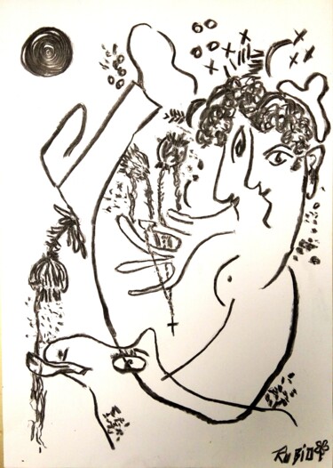 Disegno intitolato "Los dos con Opio y…" da Fernando Rubio, Opera d'arte originale, Carbone