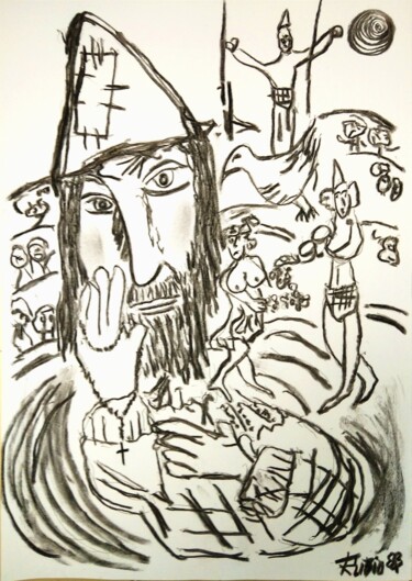 Drawing titled "Función Consagrada" by Fernando Rubio, Original Artwork, Charcoal