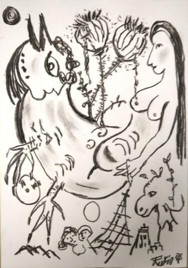 Disegno intitolato "Opio a las tres" da Fernando Rubio, Opera d'arte originale, Carbone