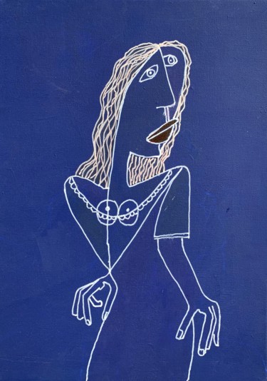 Pintura intitulada "Woman in blue" por Fernando Pereira Ribeiro, Obras de arte originais, Acrílico