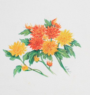 Dessin intitulée "Chrysantheme" par Laure Ferrando, Œuvre d'art originale, Crayon
