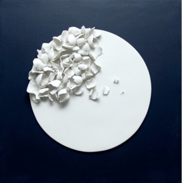 Sculpture titled "Lune" by Laure Ferrando, Original Artwork, Ceramics Mounted on Wood Panel