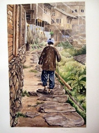 Painting titled "Ping´an (China)" by Ferrero Art, Original Artwork, Watercolor