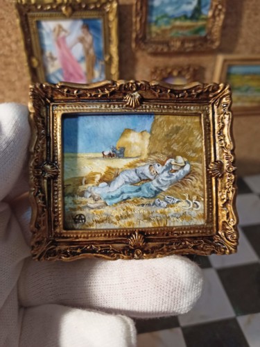 Peinture intitulée "La siesta (Van Gogh)" par Ferrero Art, Œuvre d'art originale, Huile Monté sur Carton