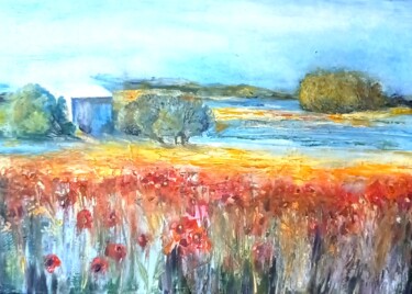 제목이 "Пейзаж с маками имп…"인 미술작품 Ferrumi로, 원작, 기름 나무 들것 프레임에 장착됨