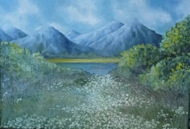 Картина под названием "Горный пейзаж Mount…" - Ferrumi, Подлинное произведение искусства, Масло Установлен на Деревянная рам…