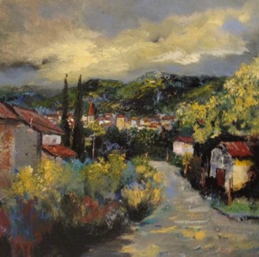 Painting titled "LA ROUTE DU MIMOSA" by Denis Ferte-Defteen, Original Artwork, Acrylic