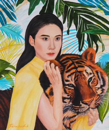 Pintura titulada "Pocket tiger" por Feruza Turlybek, Obra de arte original, Oleo Montado en Bastidor de camilla de madera