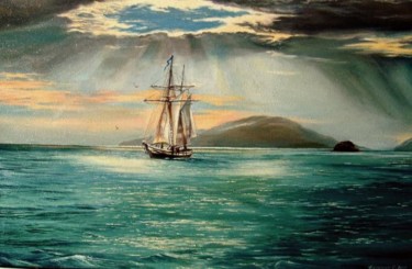 Painting titled "Под парусами" by Fesenkos, Original Artwork, Oil
