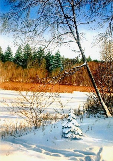 Картина под названием "Лыжня на реке Пирит…" - Fesenkos, Подлинное произведение искусства, Масло