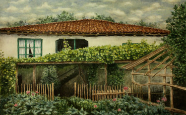 Painting titled "old house from my c…" by Feydzhet, Original Artwork, Watercolor