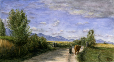 Painting titled "Landscape - reprodu…" by Feydzhet, Original Artwork, Watercolor