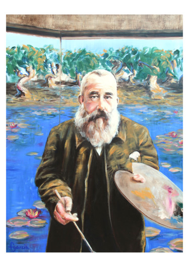 Peinture intitulée "Monet posant devant…" par Fgarcia, Œuvre d'art originale, Huile