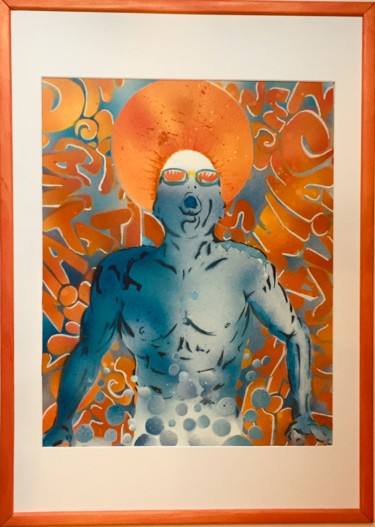 Peinture intitulée "Summer Swim 1" par Gilles David, Œuvre d'art originale, Bombe aérosol Monté sur Carton