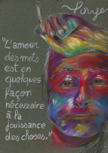 Рисунок под названием "Francis Ponge" - Gilles David, Подлинное произведение искусства, Пастель Установлен на картон