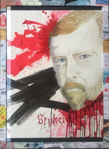 Schilderij getiteld "Bram Stoker original" door Gilles David, Origineel Kunstwerk, Aquarel Gemonteerd op Houten paneel