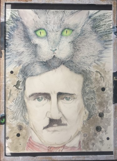 Картина под названием "Edgar Poe original" - Gilles David, Подлинное произведение искусства, Акварель Установлен на Деревянн…