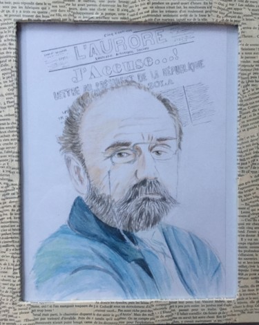 Painting titled "Émile Zola original" by Gilles David, Original Artwork, Watercolor Mounted on Wood Panel