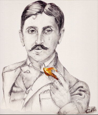 Malerei mit dem Titel "Proust à la madelei…" von Gilles David, Original-Kunstwerk, Bleistift