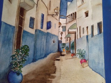 Peinture intitulée "rue de Chefchaouen.…" par Fgide, Œuvre d'art originale, Aquarelle