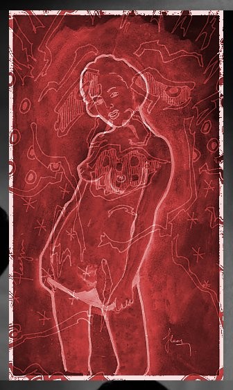 Digital Arts titled "Nude red woman" by Fibusart, Original Artwork, Digital Painting