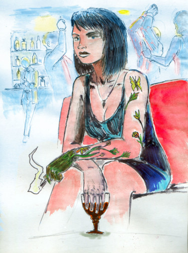 Drawing titled "Miss Tatoo" by Fidel Durana, Original Artwork, Ink