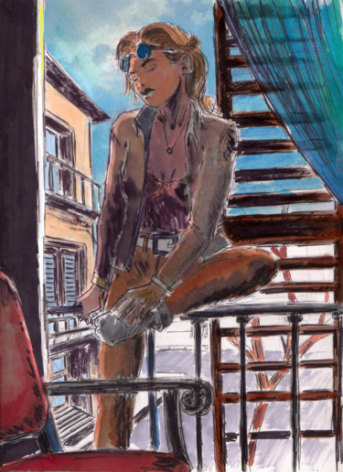Drawing titled "Alana a la ventana" by Fidel Durana, Original Artwork, Digital Photography