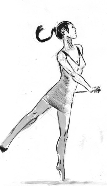 Drawing titled "Danza a la barra" by Fidel Durana, Original Artwork, Ink