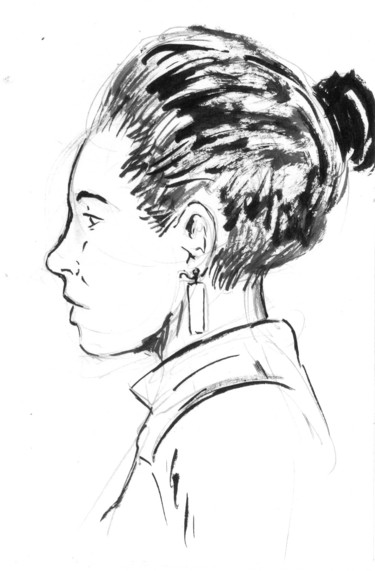 Drawing titled "Sonia portrait" by Fidel Durana, Original Artwork, Ink