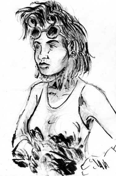 Drawing titled "Nora portrait" by Fidel Durana, Original Artwork, Ink