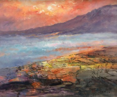 Painting titled "color moutain" by Field Lynn, Original Artwork, Oil Mounted on Wood Stretcher frame