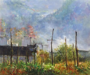 Peinture intitulée "House 2" par Field Lynn, Œuvre d'art originale, Huile Monté sur Châssis en bois